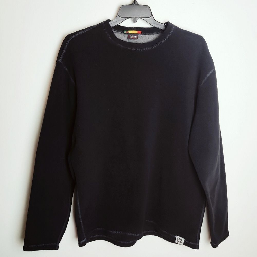Hot Chillys Men's Black Fleece Contrast Stitch Crewneck ThermalSweatshirt, Sz L